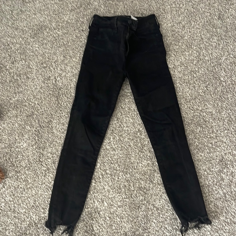 Abercrombie and Fitch Simone High Rise Ankle raw hem black jeans